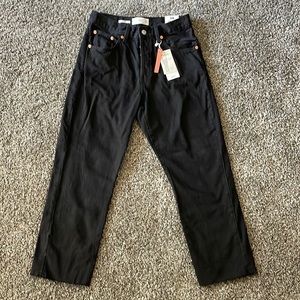 MANGO straight fit raw hem cropped high rise black jeans Sz 6 NWT